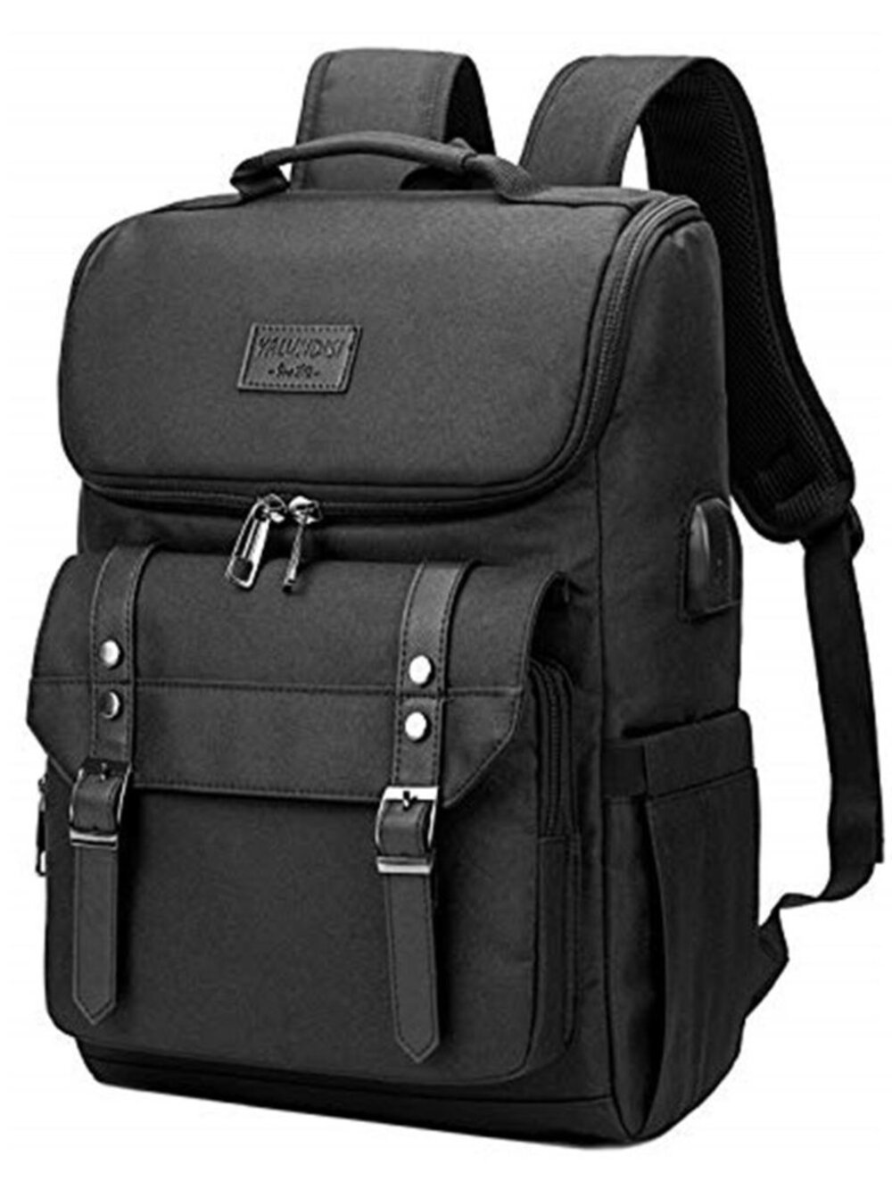 Black Backpack USB Charging Port Laptop 15.6 Inch Travel College Nylon Unisex